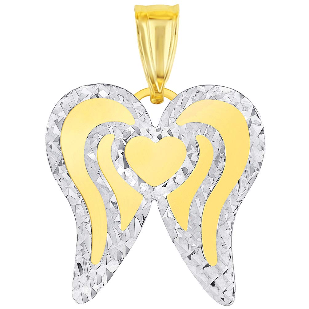 14k Yellow Gold Engravable Personalized Heart with Angel Wings Pendant
