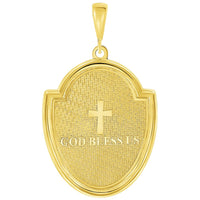 Load image into Gallery viewer, 14k Yellow Gold Crown of Thorns Jesus Christ Medallion Scripted God Bless Us Pendant with Figaro Chain Necklace
