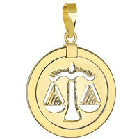 Load image into Gallery viewer, 14K Gold Reversible Round Libra Scale Zodiac Sign Pendant Necklace - Yellow Gold
