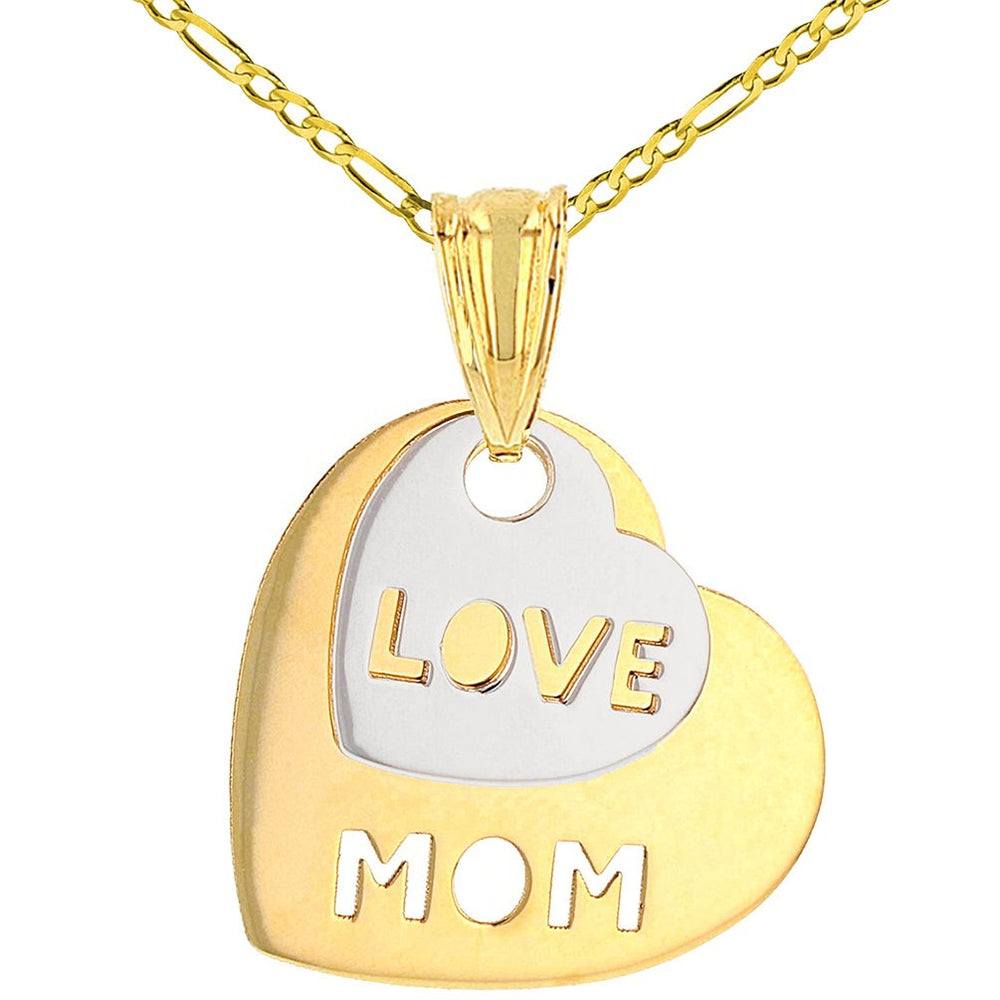 Gold Love Mom Double Heart Pendant Necklace