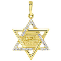 Load image into Gallery viewer, Solid 14K Yellow Gold Hebrew Shema Yisrael CZ Star of David Pendant Necklace
