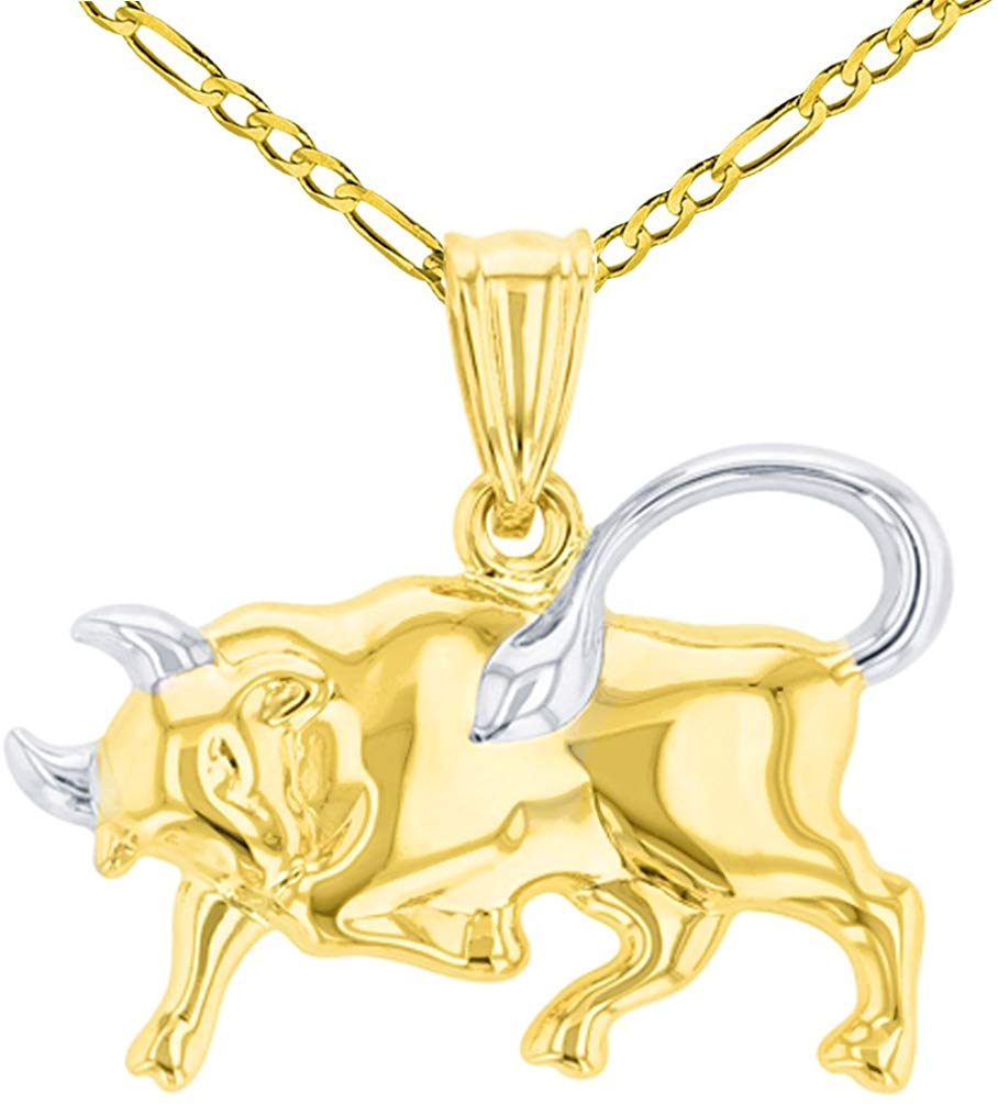 Yellow Gold Bull Pendant Taurus Zodiac Sign Figaro Necklace