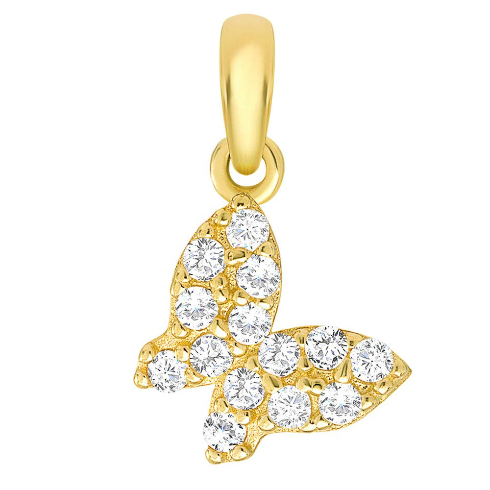 Solid 14K Yellow Gold Dainty Butterfly Charm Pendant with Cubic Zirconia