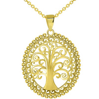 Load image into Gallery viewer, 14k Yellow Gold Oval Budded Tree of Life Charm Pendant Available with Rolo Cable Chain Necklaces
