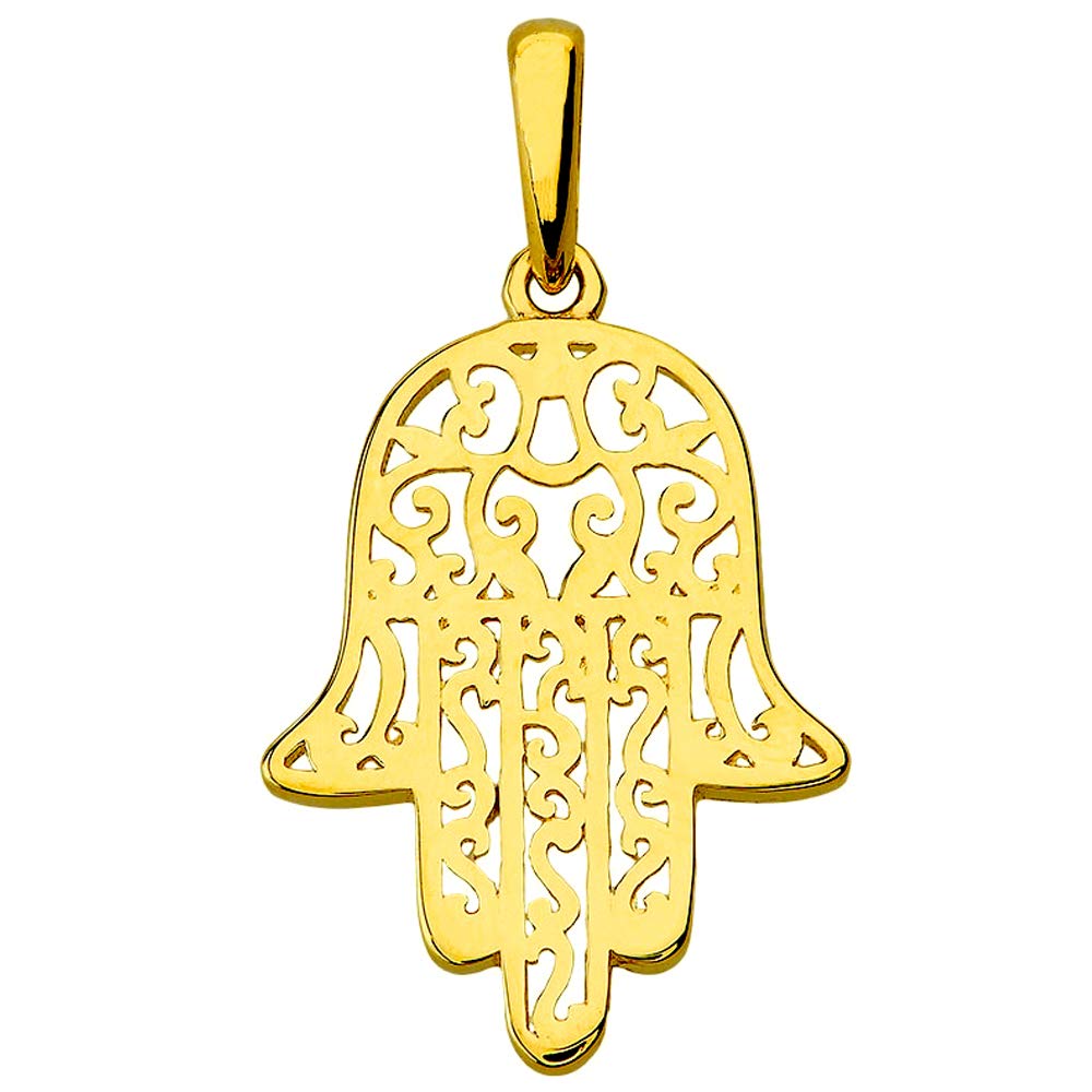 14k Yellow Gold Filigree Hamsa Hand of Fatima Charm Pendant