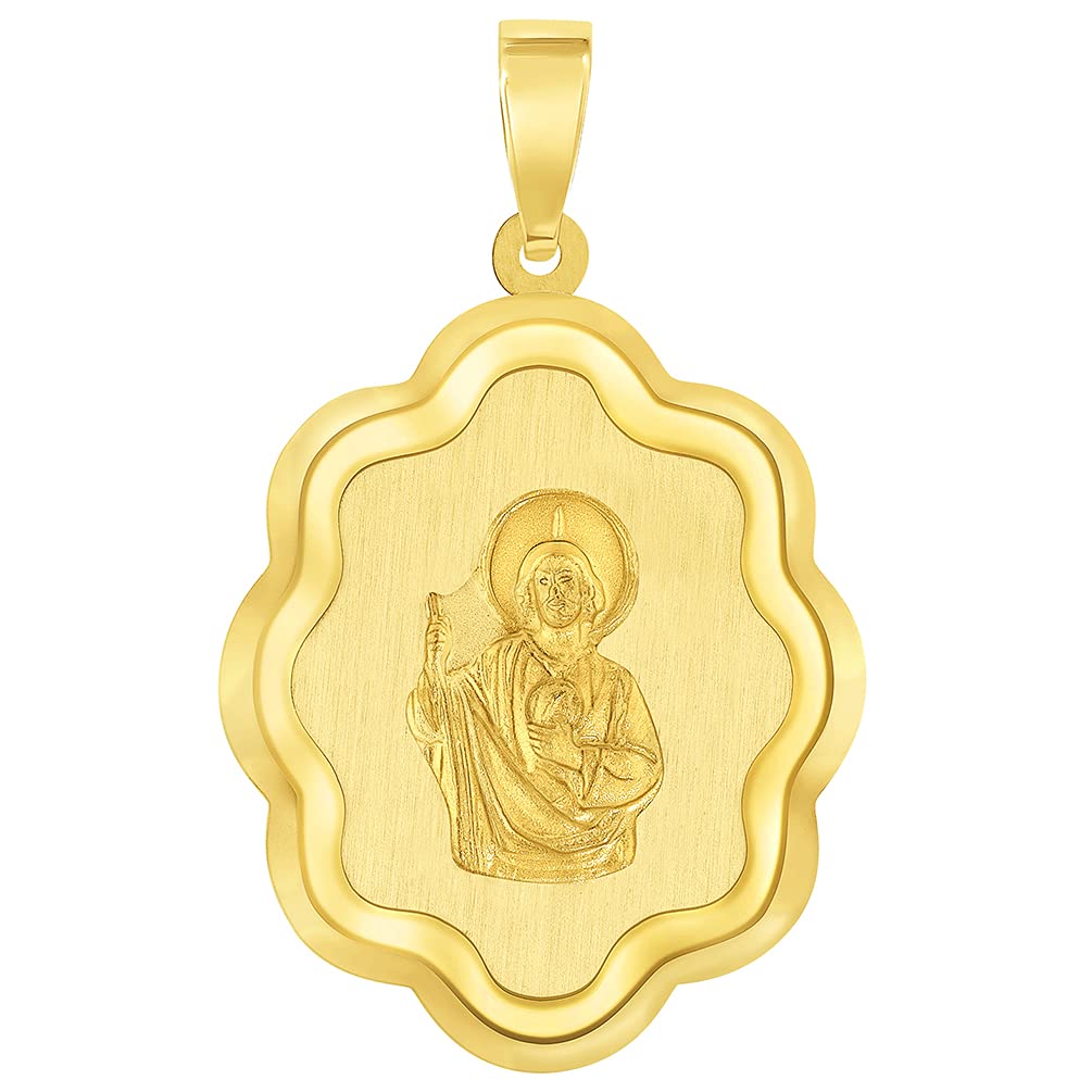 14k Yellow Gold Elegant Miraculous Medal of Saint Jude Thaddeus the Apostle Pendant (1")