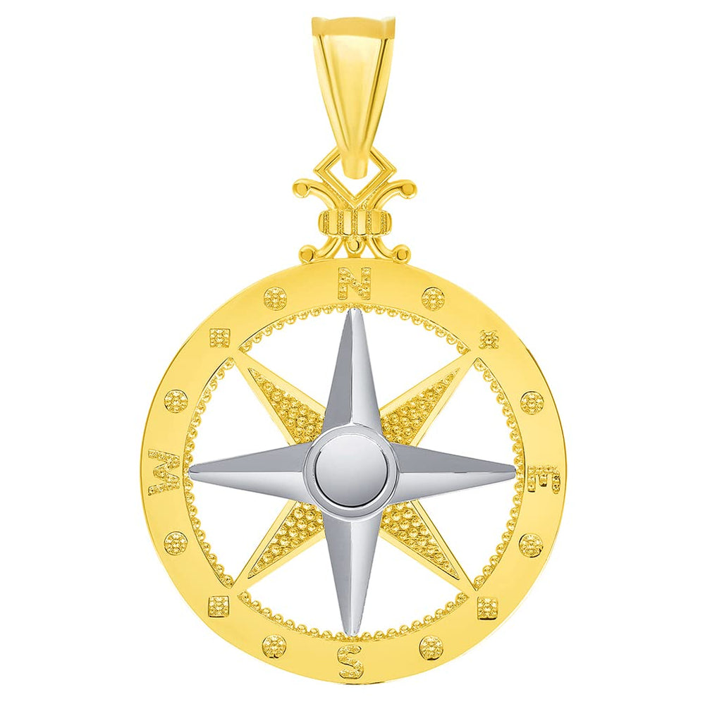 14k Two-Tone Gold Compass Wind Rose Pendant