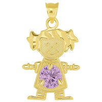Load image into Gallery viewer, Solid 14k Yellow Gold Little Girl Charm Pendant with Cubic Zirconia Birthstone
