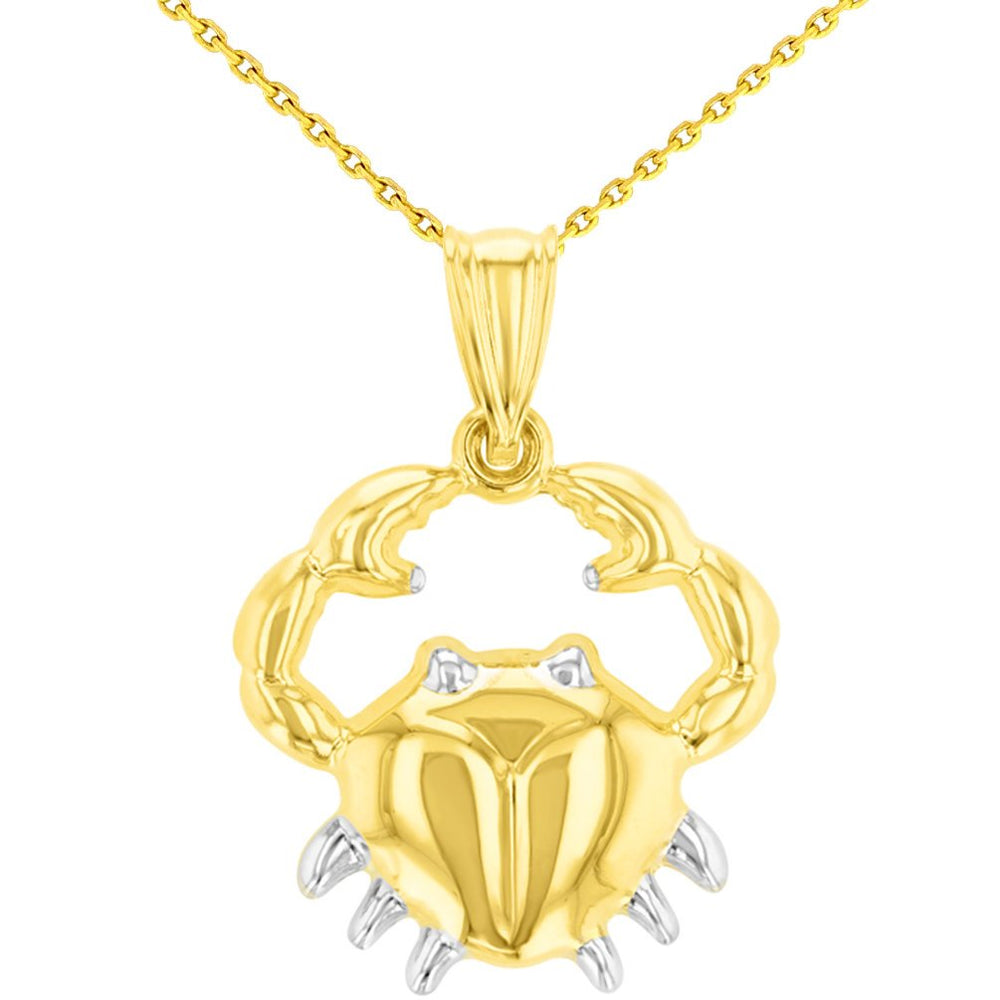 High Polish 14K Gold Cancer Zodiac Sign Pendant Crab Charm with Chain Necklace - Yellow Gold