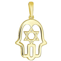 Load image into Gallery viewer, 14K Yellow Gold CZ Hamsa Hand of God with Star of David Pendant
