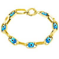 Load image into Gallery viewer, 14K Yellow Gold Polished Blue Evil Eye of Nazar Evil Eye Chain Link Bracelet
