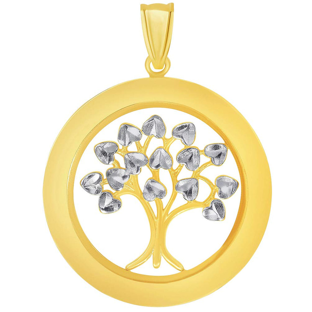 14k Yellow Gold Round Two Tone Tree of Life Medal Pendant