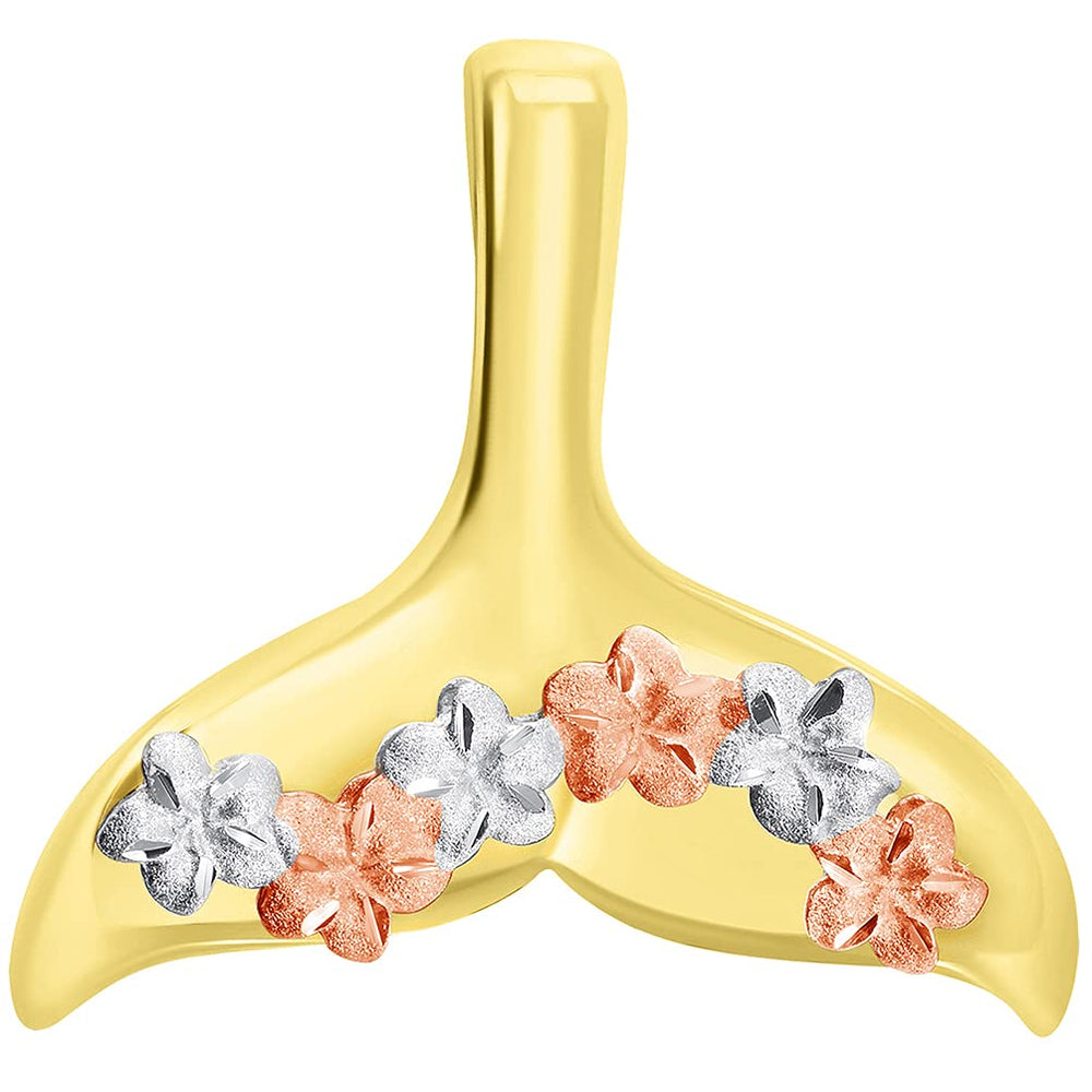 Tri-Tone Dolphin Tail Fin with Hawaiian Plumeria Flowers Pendant