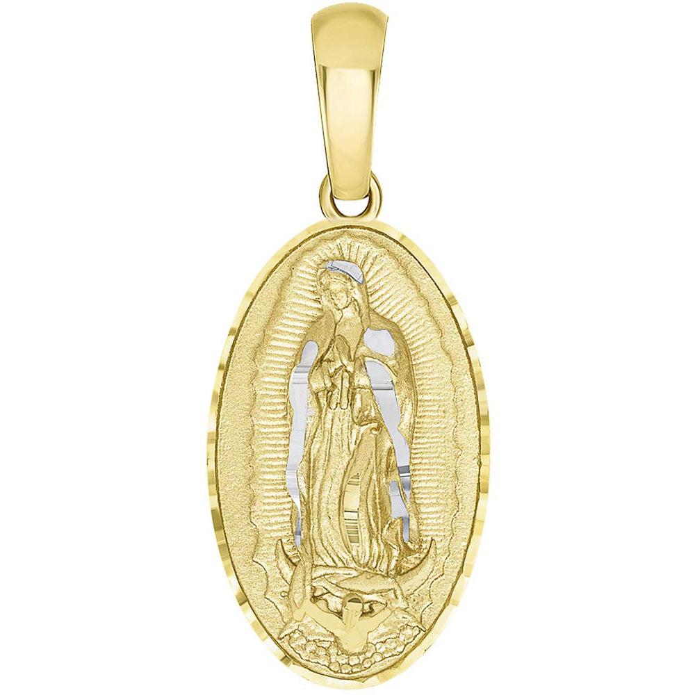 14k Yellow Gold Traditional Virgin of Guadalupe Oval Medal Pendant