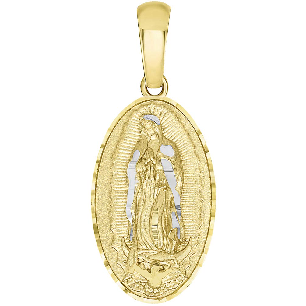 14k Yellow Gold Traditional Virgin of Guadalupe Oval Medal Pendant
