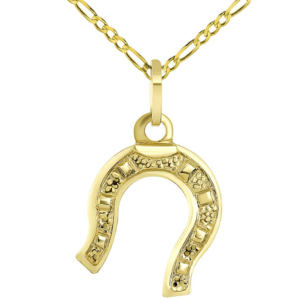 Lucky Horseshoe Charm Good Luck Pendant with Figaro Chain Necklace