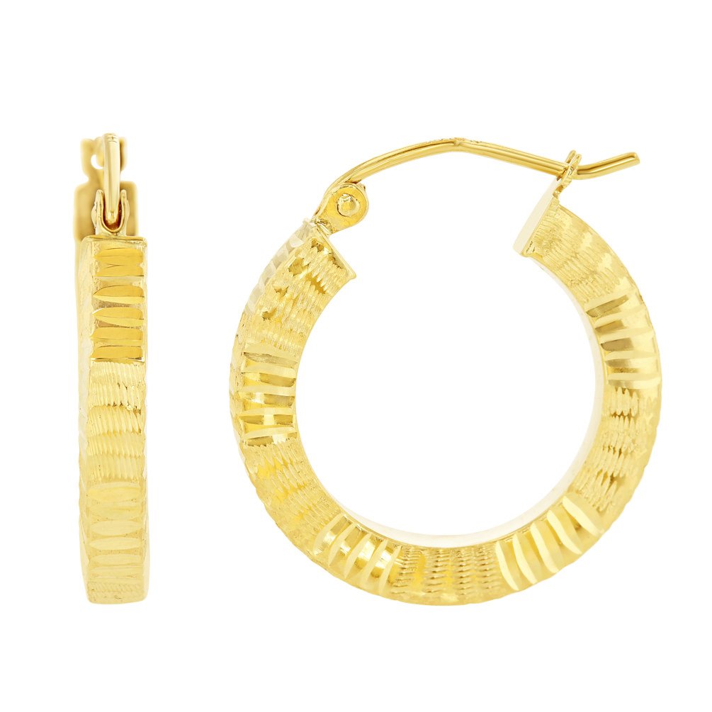 14K Yellow Gold Textured 3mm Fancy Hoop Earrings (21 x 19.5mm)