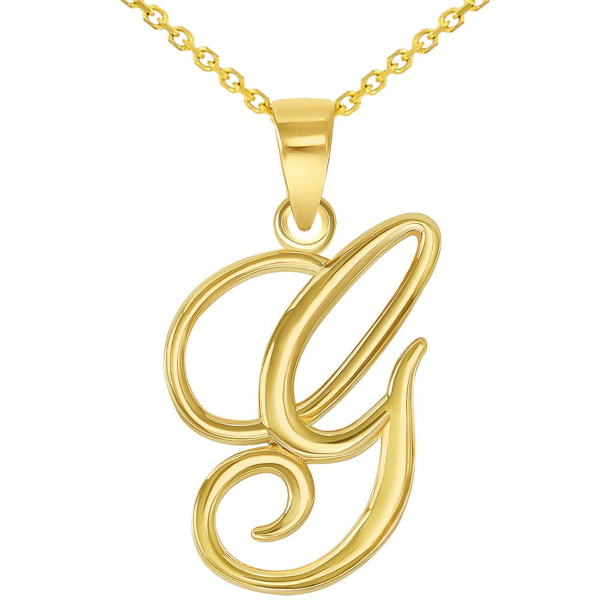 14k Yellow Gold Elegant Script Letter G Cursive Initial Pendant Necklace
