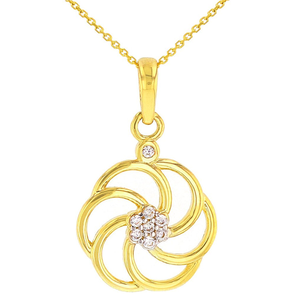 14K Yellow Gold Eternity Sign Charm Armenian Symbol Pendant Necklace with Cubic Zirconia Gemstones