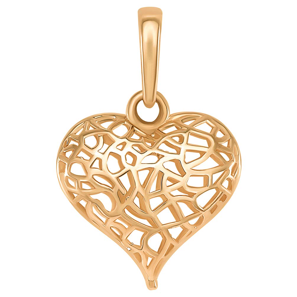14k Rose Gold 3-D Open Puffed Heart Charm Pendant