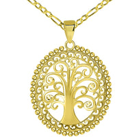 Load image into Gallery viewer, 14k Yellow Gold Oval Budded Tree of Life Charm Pendant Available with Figaro Chain Necklaces
