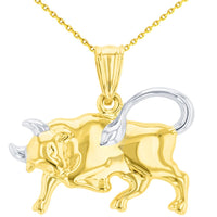 Load image into Gallery viewer, High Polish 14K Gold Bull Pendant Taurus Zodiac Sign Charm Necklace - Yellow Gold
