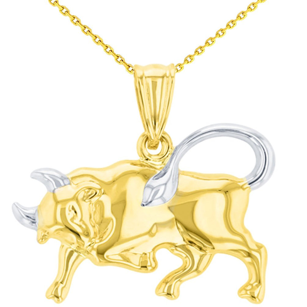 High Polish 14K Gold Bull Pendant Taurus Zodiac Sign Charm Necklace - Yellow Gold