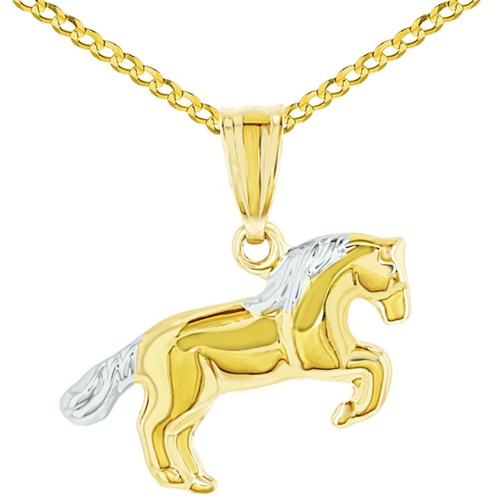 14k Polished Yellow Gold Running Horse Charm Animal Pendant Necklace