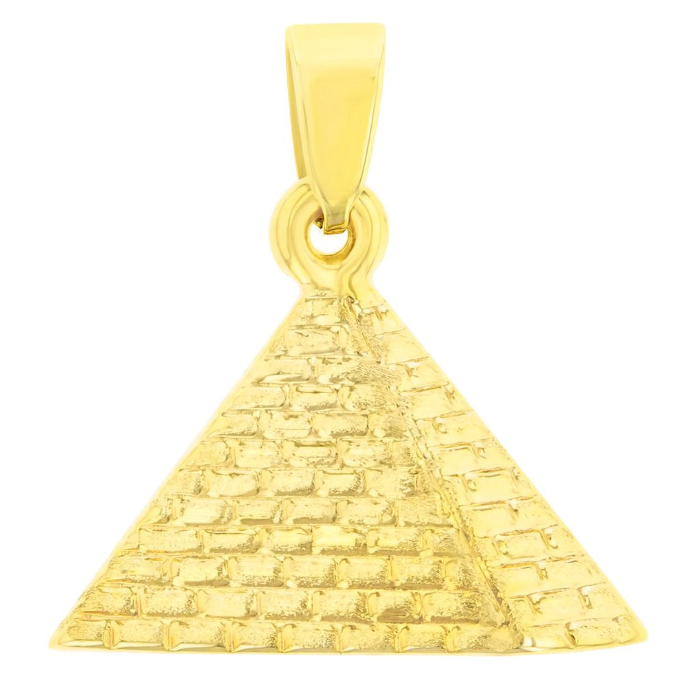 14K Gold Satin Polished Egyptian 2D Pyramid Pendant - Yellow Gold