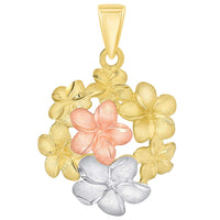 Load image into Gallery viewer, 14k Yellow and Rose Gold Bouquet of Tri-Tone Hawaiian Plumeria Flower Pendant
