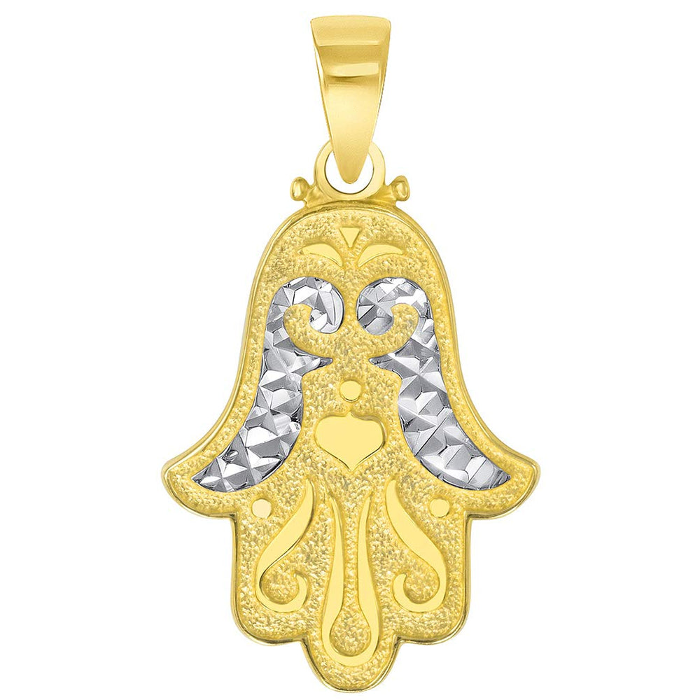 14k Yellow Gold Elegant Textured Hamsa Charm Hand of Fatima Pendant