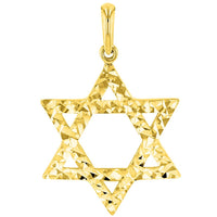 Load image into Gallery viewer, Solid 14k Yellow Gold Textured Hebrew Star of David Pendant Necklace
