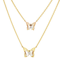 Load image into Gallery viewer, 14K Tri-Color Gold Double Butterfly Necklace
