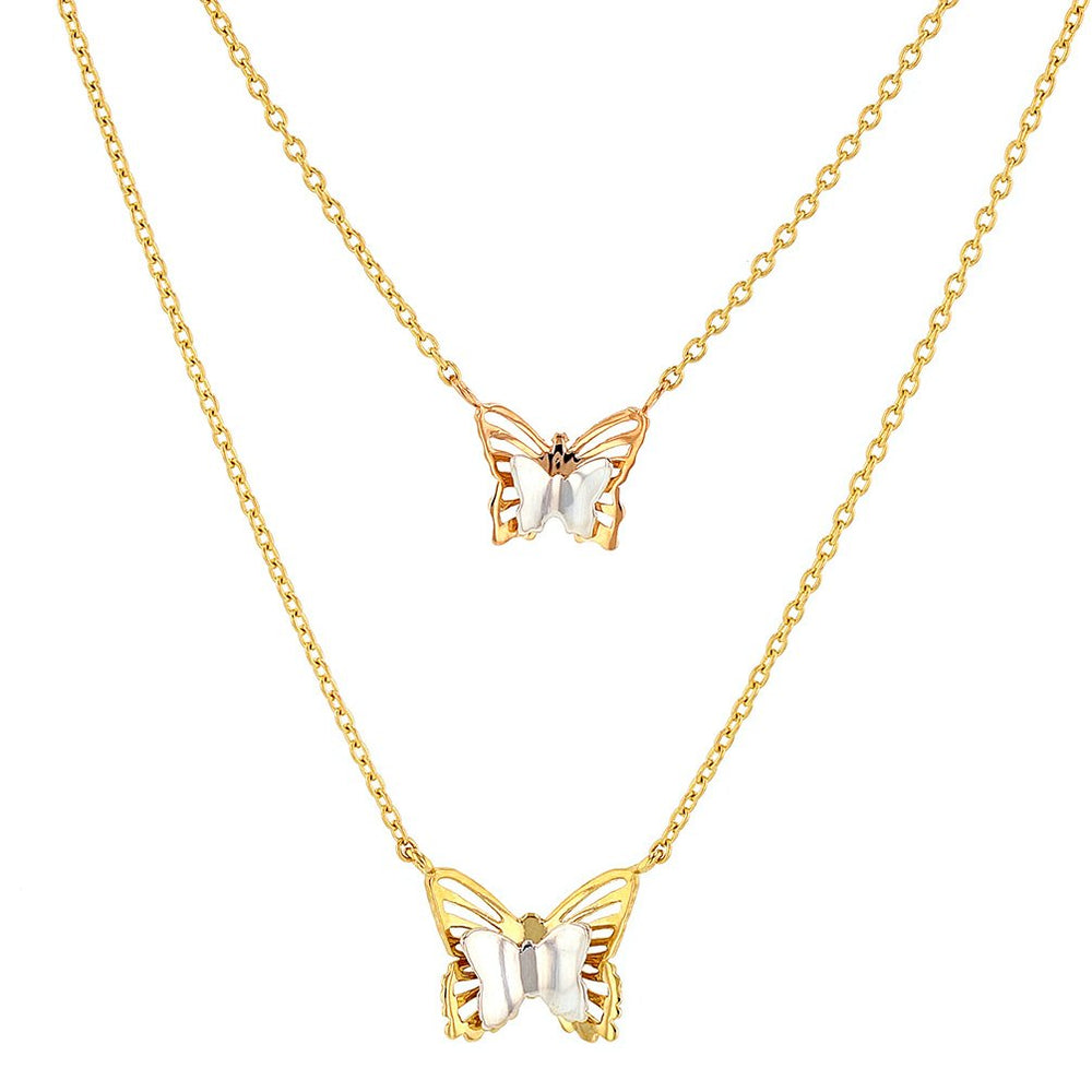 14K Tri-Color Gold Double Butterfly Necklace