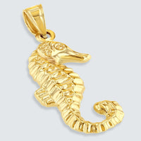 Load image into Gallery viewer, High Polish 14K Yellow Gold 3D Seahorse Charm Animal Pendant Necklace
