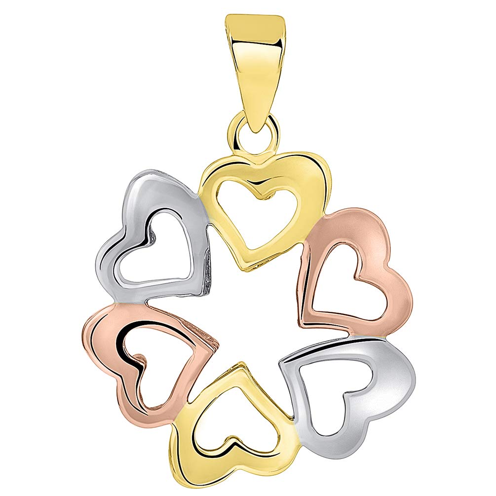 Solid 14K Tri-Color Gold Round Heart Charm Love Pendant