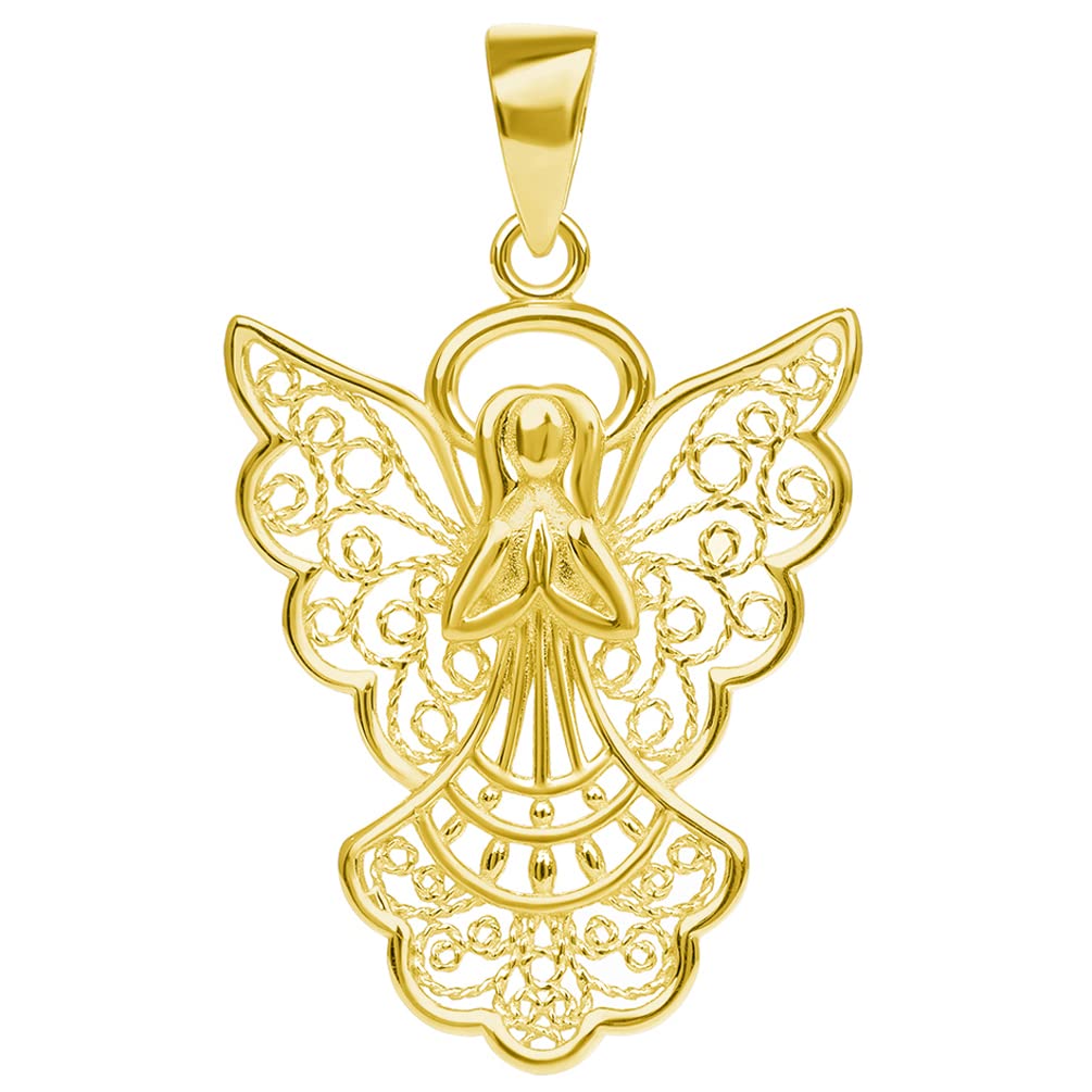 Solid 14k Yellow Gold Filigree Angel Pendant