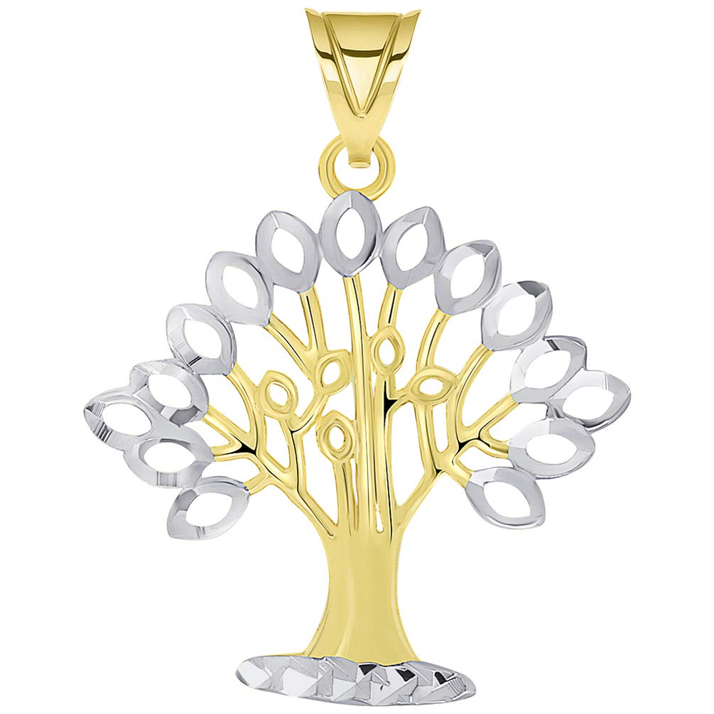 14k Yellow Gold Solid and Textured Tree of Life Two-Tone Pendant