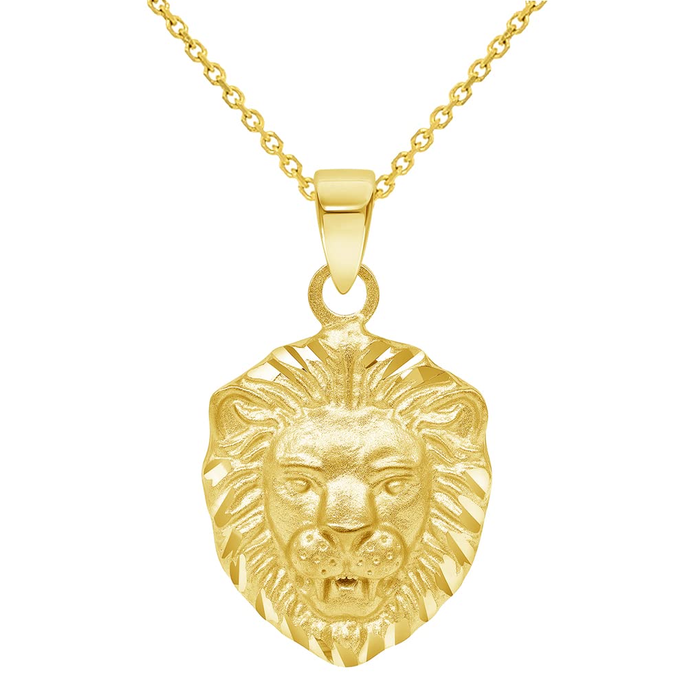 14k Yellow Gold Mini Lion Head Charm Animal Pendant Necklace