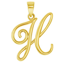 Load image into Gallery viewer, 14k Yellow Gold Elegant Script Letter H Cursive Initial Charm with Safety Pin Brooch
