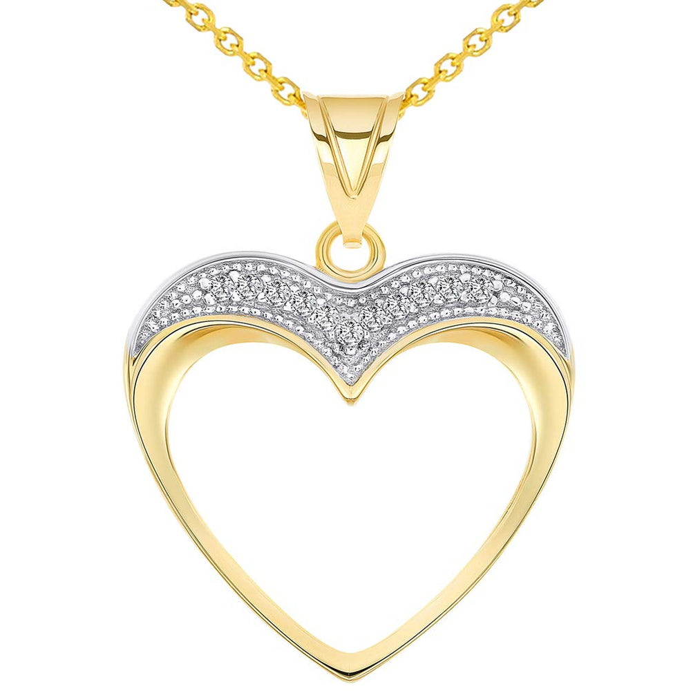 14k Yellow Gold Cubic Zirconia Fancy and Elegant Open Heart Pendant Necklace