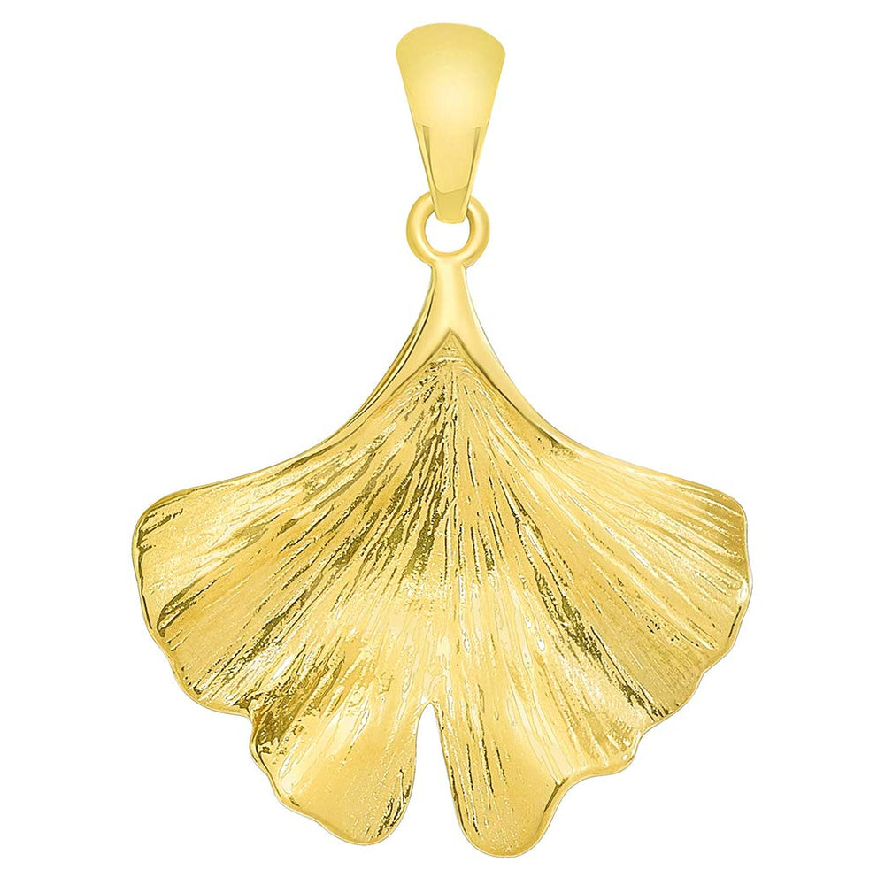 Products Solid 14k Yellow Gold Japanese Ginkgo Biloba Leaf Pendant