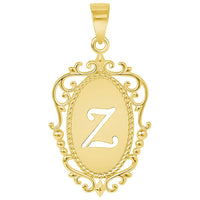 Load image into Gallery viewer, 14k Yellow Gold Elegant Filigree Oval Uppercase Initial Z Script Letter Plate Pendant with Curb Chain Necklace

