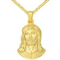 Load image into Gallery viewer, 14k Yellow Gold Head of Jesus Christ Neck Up Profile Pendant with Cuban Curb Chain Necklace
