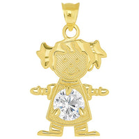 Load image into Gallery viewer, Solid 14k Yellow Gold Little Girl Charm Pendant with Cubic Zirconia Birthstone

