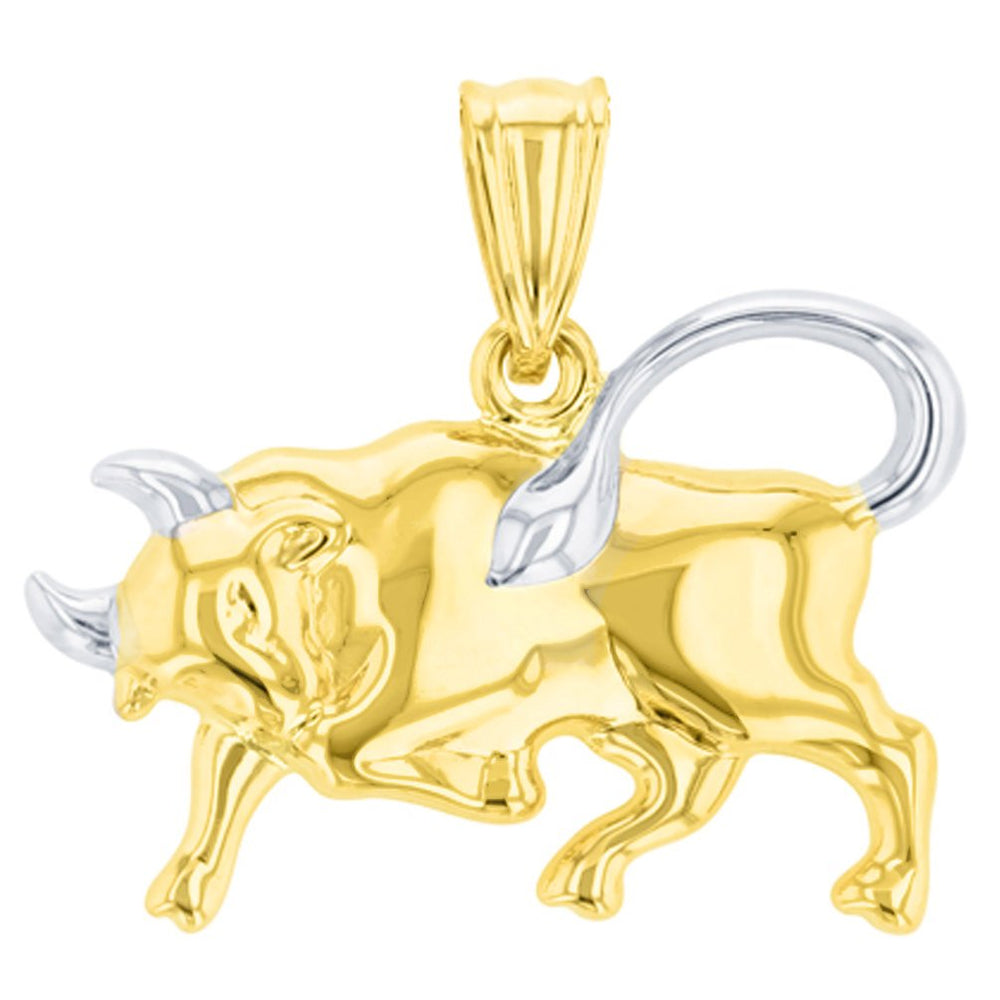 High Polish 14K Gold Bull Pendant Taurus Zodiac Sign Charm - Yellow Gold