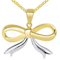 Load image into Gallery viewer, Solid 14k Gold Fancy Two Tone Ribbon Knot Tied Pendant Cuban Necklace - Yellow Gold
