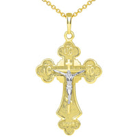 Load image into Gallery viewer, 14k Two Tone Gold Botonnee St. Olga Orthodox Cross IC XC NIKA Crucifix Pendant Necklace
