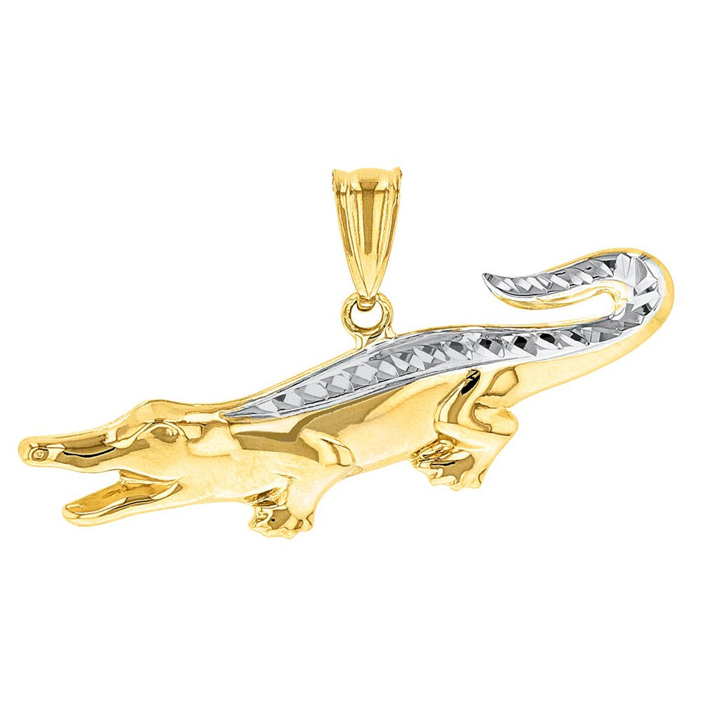 14K Yellow Gold Textured Alligator Animal Pendant