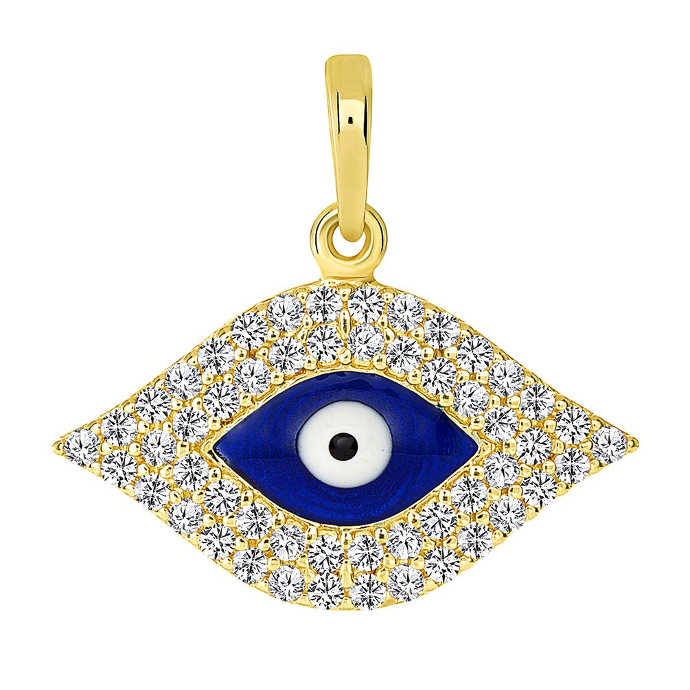 14k Yellow Gold CZ Elegant Evil Eye Protection Pendant